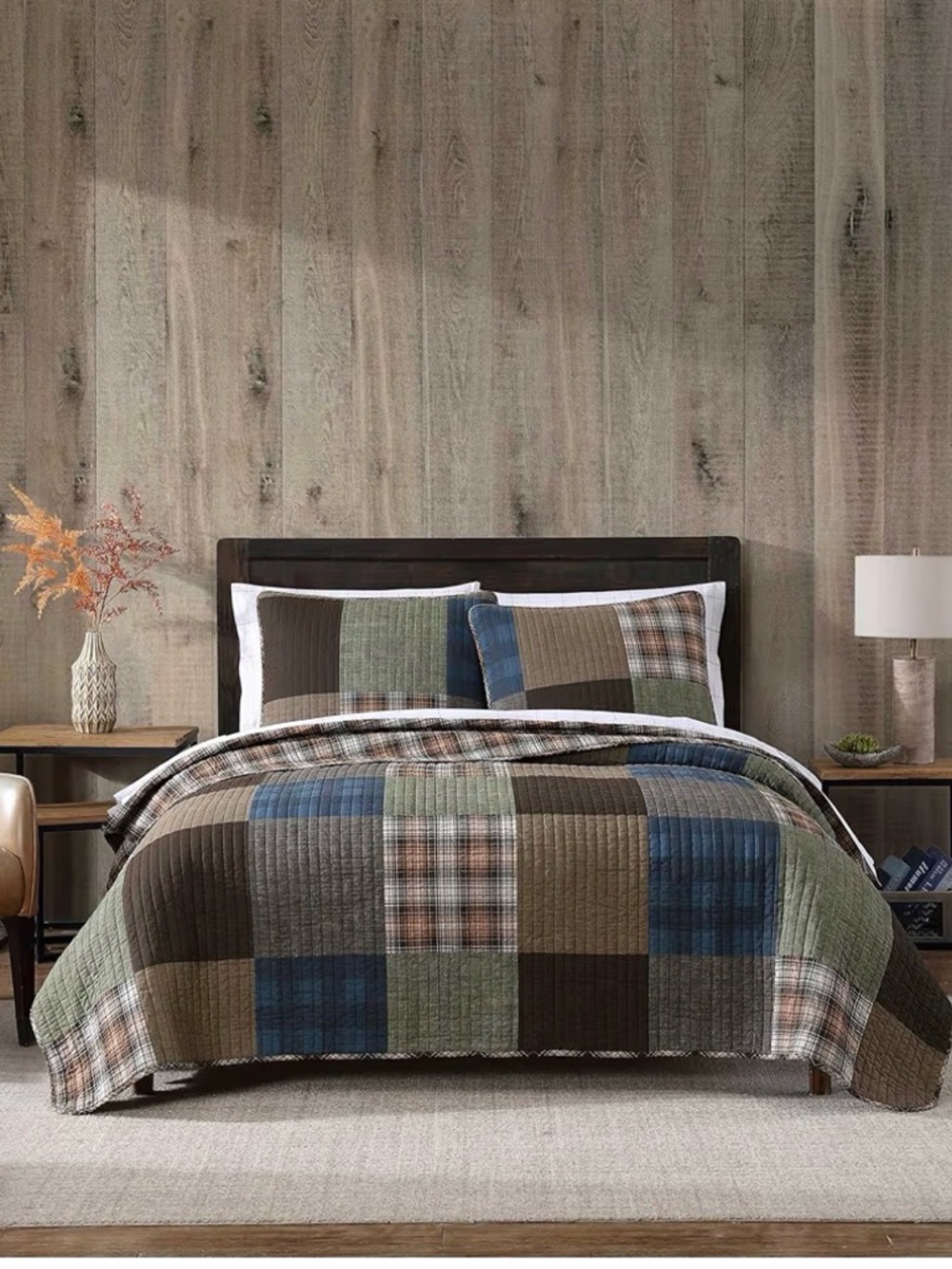 Eddie Bauer Plaid Patchwork Quilt in Blue, Green, Brown